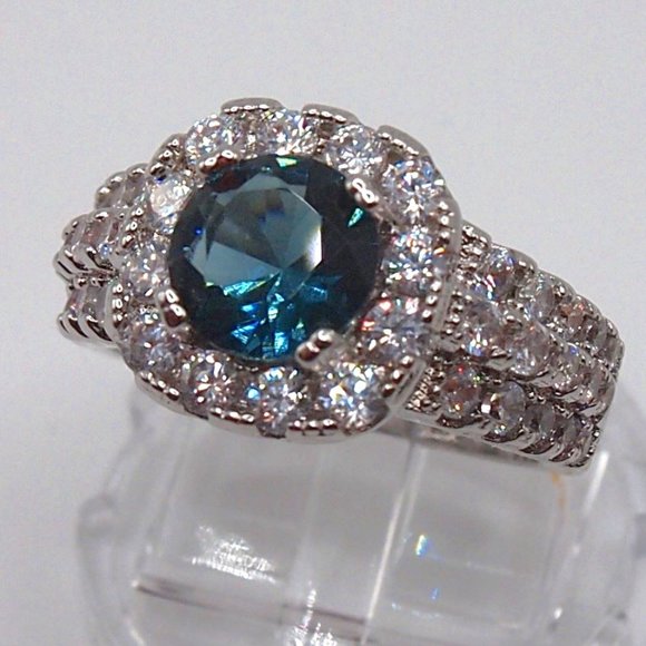 Stunning  2.5ctw Blue Sapphire / Diamond Halo Bridal Ring 925 Sterling Silver - Picture 2 of 16